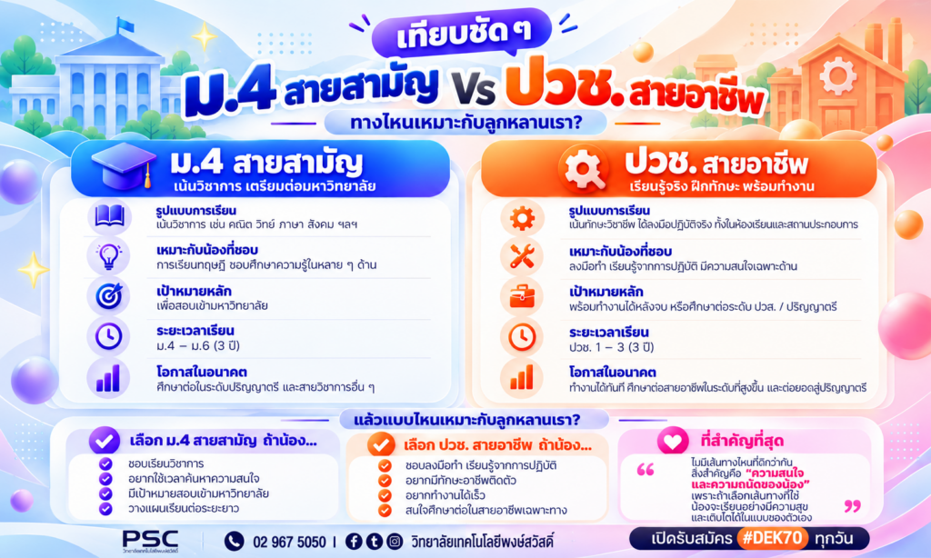 ภาพประกอบข่าว: ม.4 VS ปวช. เลือกทางไหนดี?